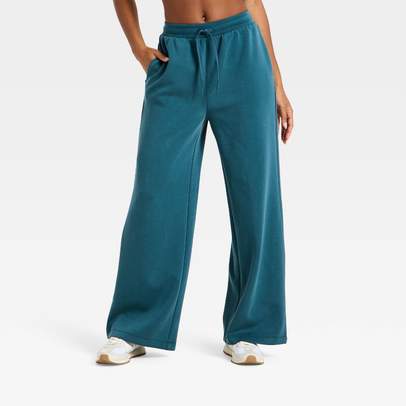 Women's Airy Sleek Ribbed Wide Leg Sweatpants - All In Motion™ Blue S