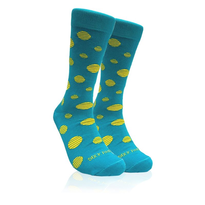 Teal with Yellow Dots Sock from the Sock Panda (Men's Sizes, Adult Large)