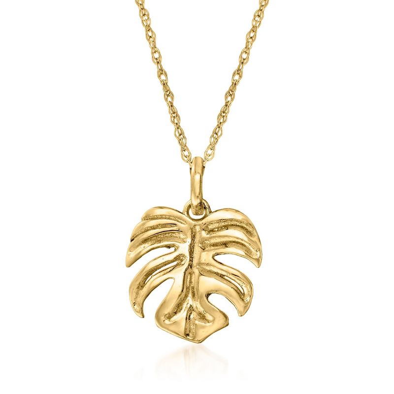 Ross-Simons 14kt Gold Monstera Leaf Pendant Necklace Size 18