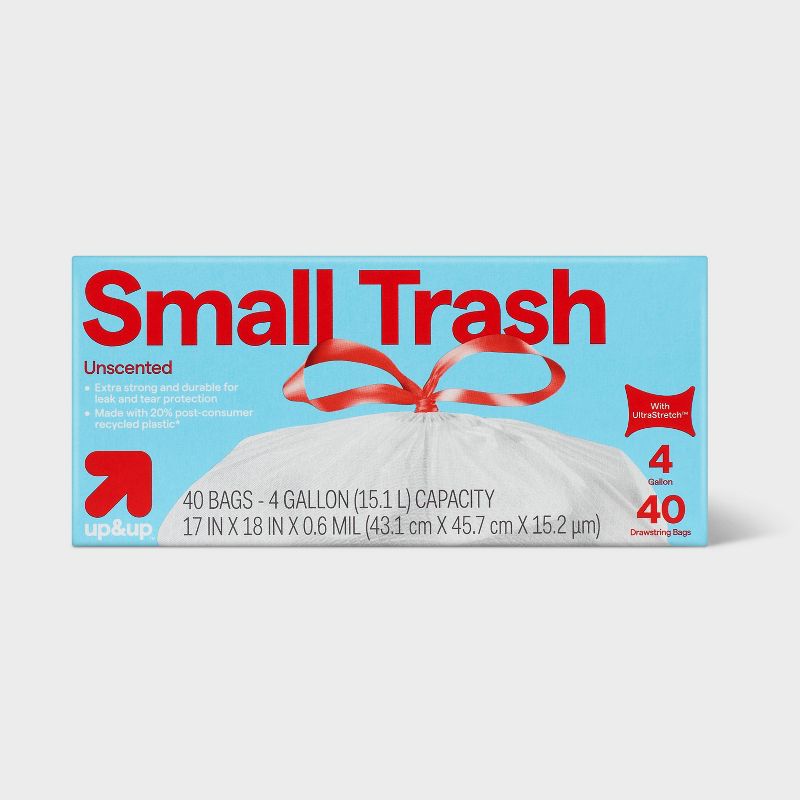 UltraStretch Drawstring Small Trash Bags - Unscented - 4 Gallon - 40ct - up&up™