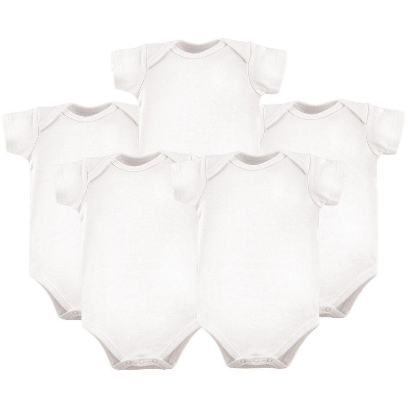 Hudson Baby Cotton Bodysuits 5pk, White, 0-3 Months