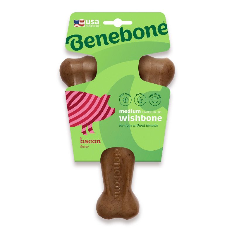 Benebone Wishbone Dog Chew Toy - Bacon - M
