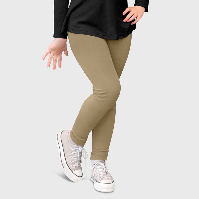 City Threads Girls 100% Cotton Leggings - USA-Made, Soft, Breathable & Sensory Friendly for Kids/Toddlers, Dark Khaki - 5Y