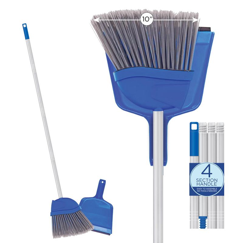 Angle Broom w/Dustpan, Indoor, 9.25" W Head, Smaller Style- Made w/ Recycled Soda Bottles & Polished Aluminum Lightweight Handle, by LOLA, 1 Count