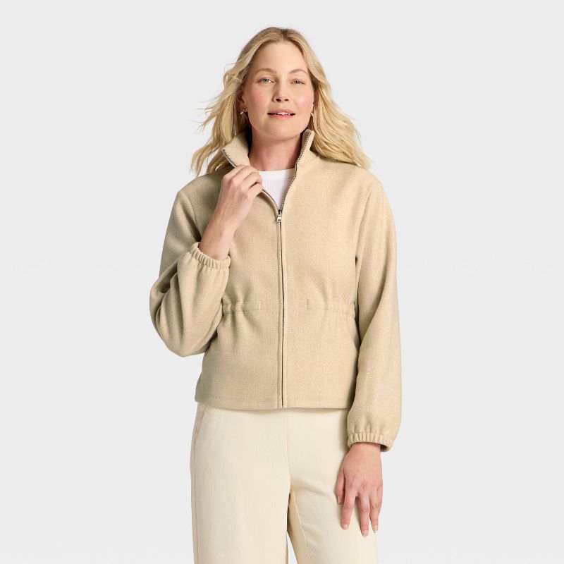 Women's Brushed Cinched Waist Zipped Jacket - A New Day™ Brown XL