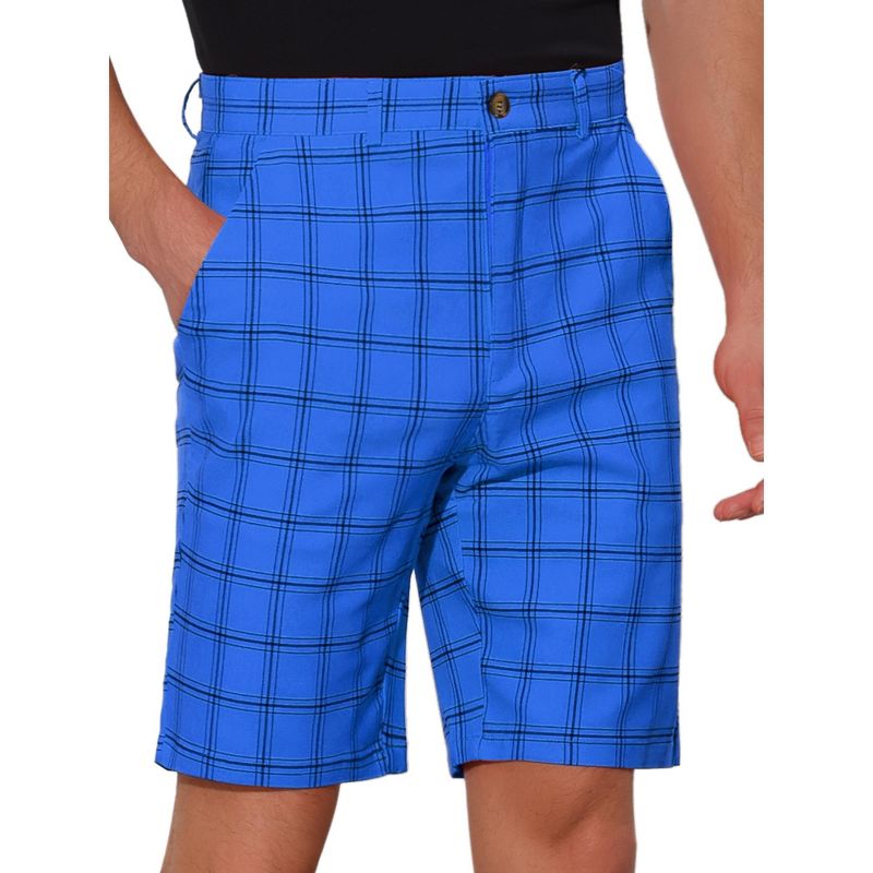 Lars Amadeus Men's Summer Flat Front Plaid Patterned Dress Shorts Blue 32