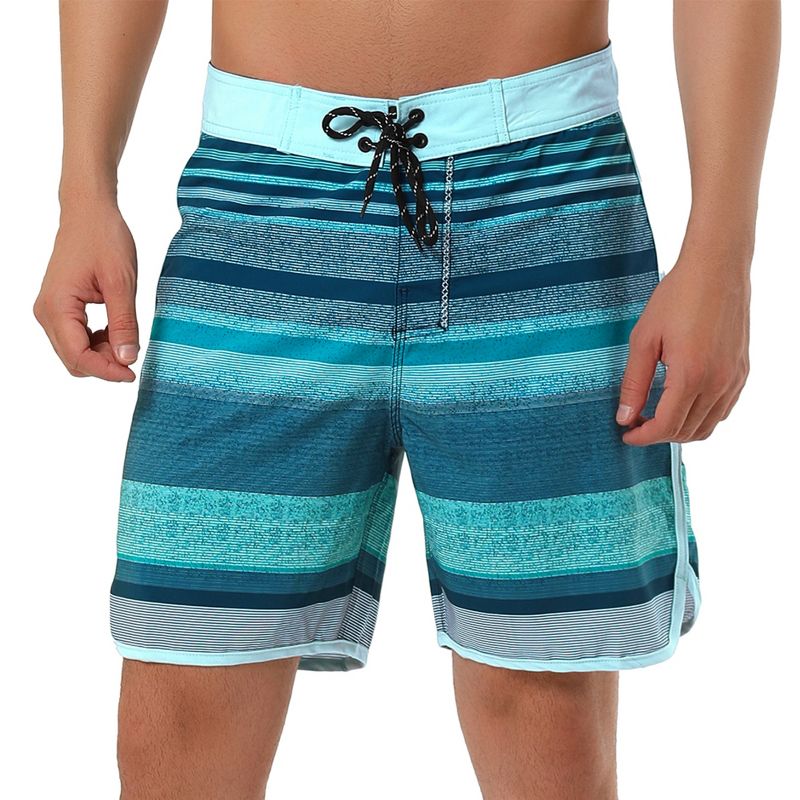 INSPIRE CHIC Men's Summer Drawstring Contrast Color Blue Swim Shorts Blue 36