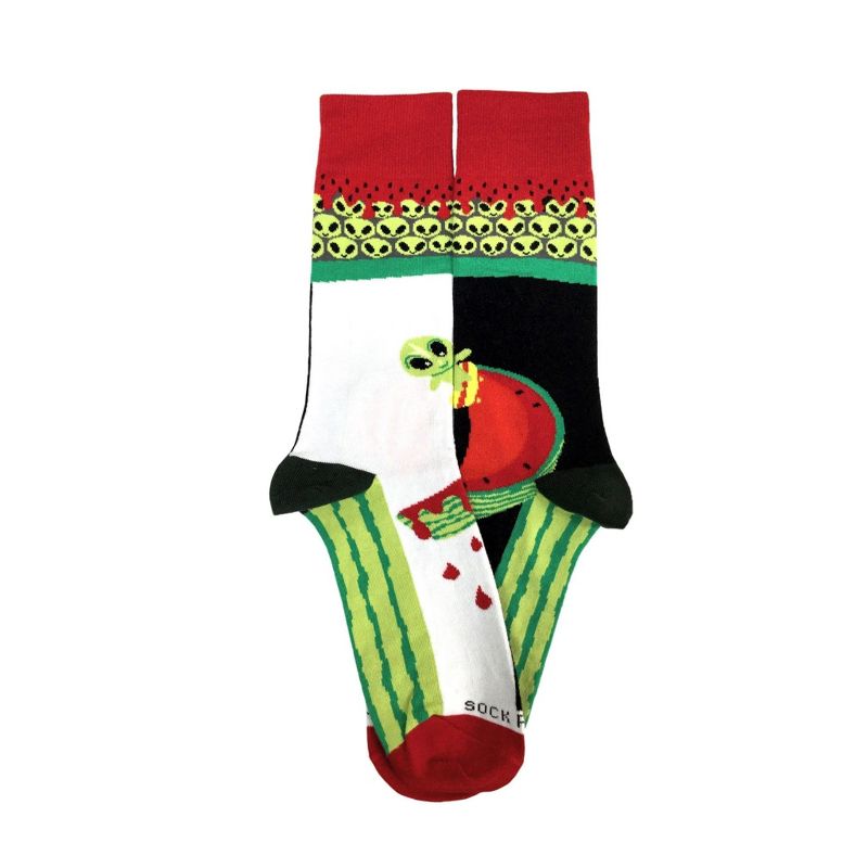 Skater Alien on a Half Pike Watermelon Socks (Men's Sizes, Adult Large) from the Sock Panda