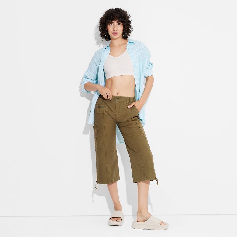 Women's Utility Cargo Capri Pants - Wild Fable™ Olive Green XS: Mid Rise, Straight Leg