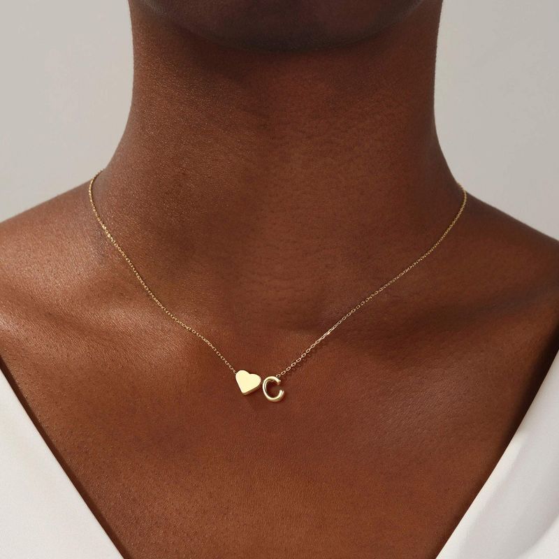 Turandoss Gold Heart Initial Necklaces for Women Girls, Dainty Pendant Necklace, Gold Jewelry, Birthday Valentine's Day Gifts for Women, 16+2.5In, C