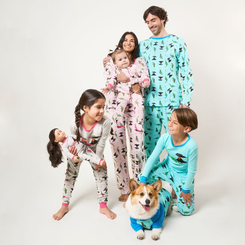 Leveret Mens Two Piece Cotton Loose Fit Pajamas Dinosaur Blue XL