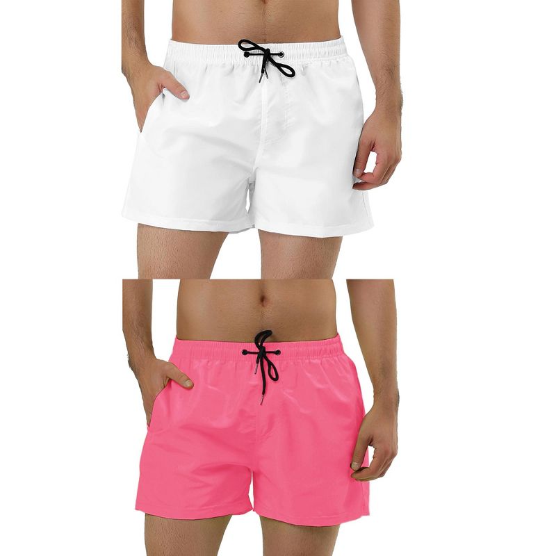 Lars Amadeus Men's Solid Color Summer Elastic Waist Swimming Beach Board Shorts 2 Packs Pink/White 36