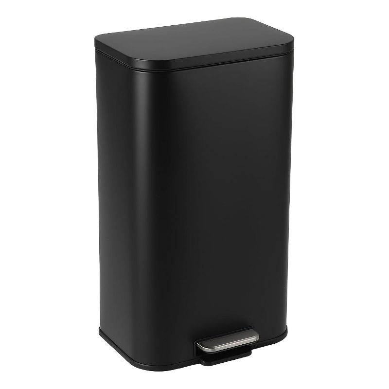 3.2 Gallon Trash Can for Kitchen, Stainless Steel Step Trash Can with Soft-Close Lid & Removable Inner Bucket, Rectangular Garbage Can, Black