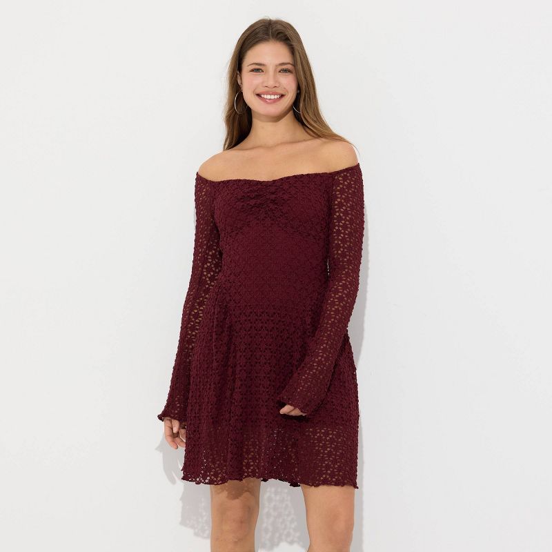 Women's Long Sleeve Lace Mini Dress - Wild Fable™ Red S