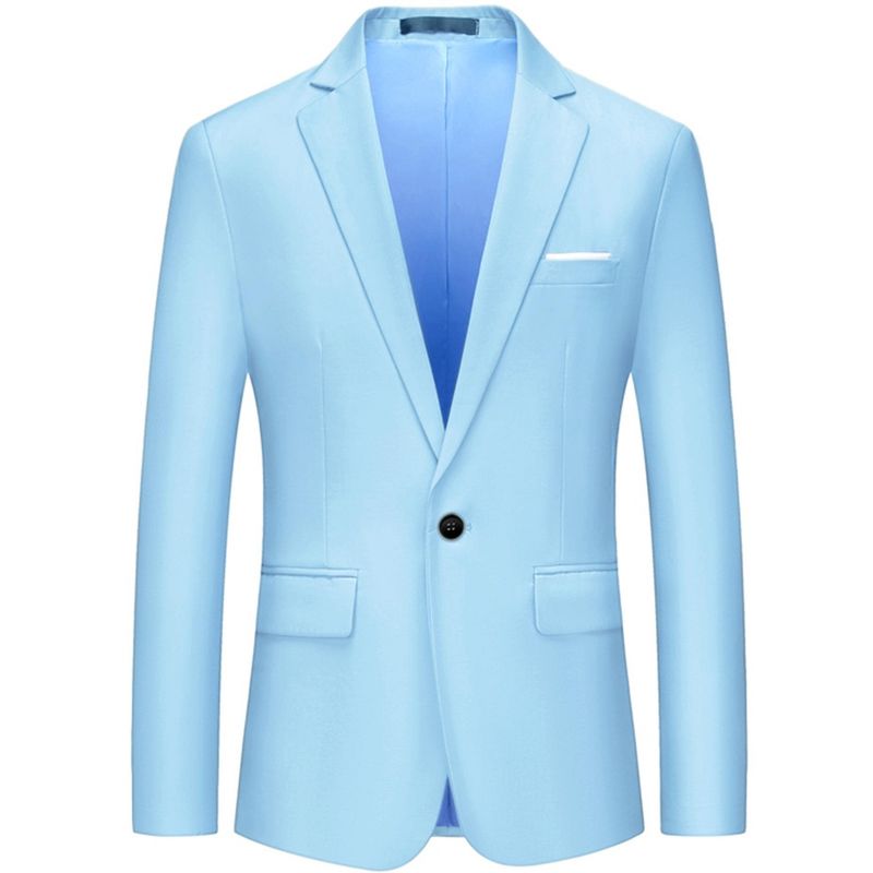 INSPIRE CHIC Men's Single Breasted One Button Dress Suit Jackets Blazer Light Blue Medium