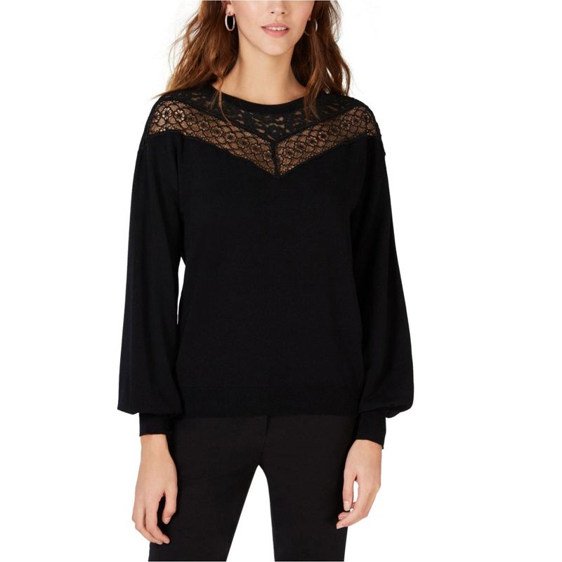 I.N.C International Concepts Womens Lace Detail Pullover Sweater, black, Small