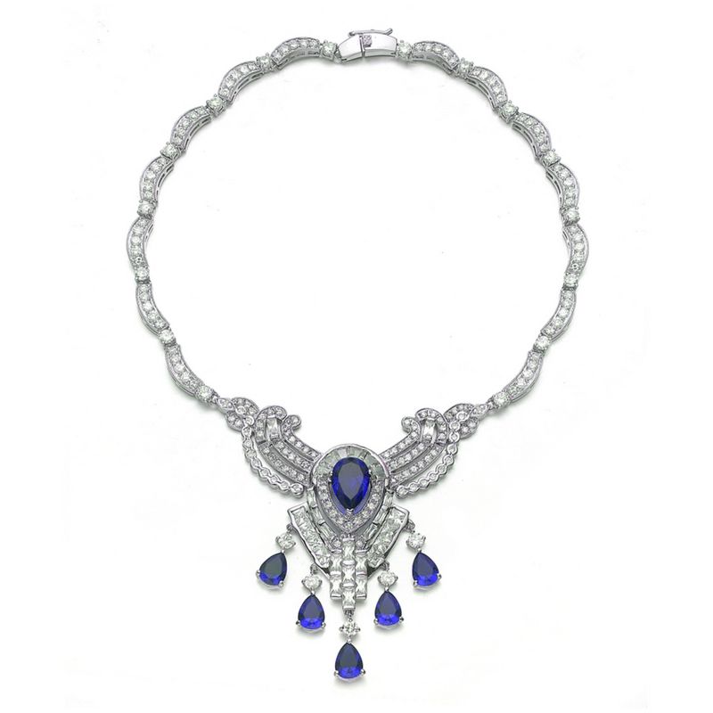 Guili Sterling Silver Sapphire Teardrop Necklace with Cubic Zirconia for an Exquisite and Refined Jewelry Accent for Every Occasion