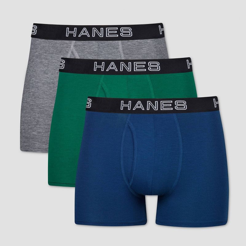 Hanes Premium Men's 3pk Trunks Total Support Pouch - Blue/Green/Gray S: Recycled Polyester Blend, Tagless, Moisture Wicking, 4-Way Stretch