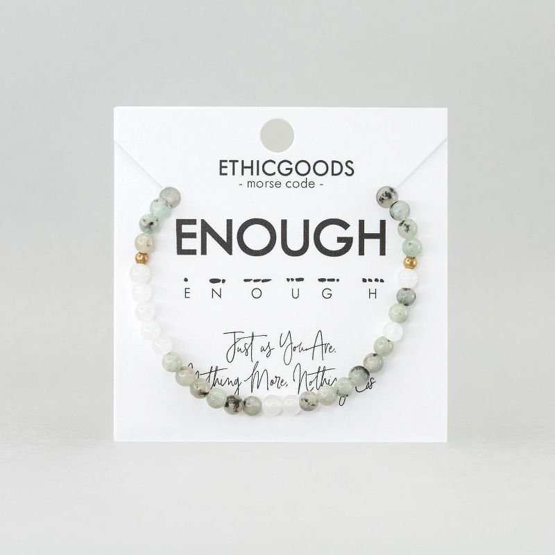 ETHIC GOODS Women's 4mm Morse Code Bracelet [ENOUGH] - Cloudy Glass & Jasper