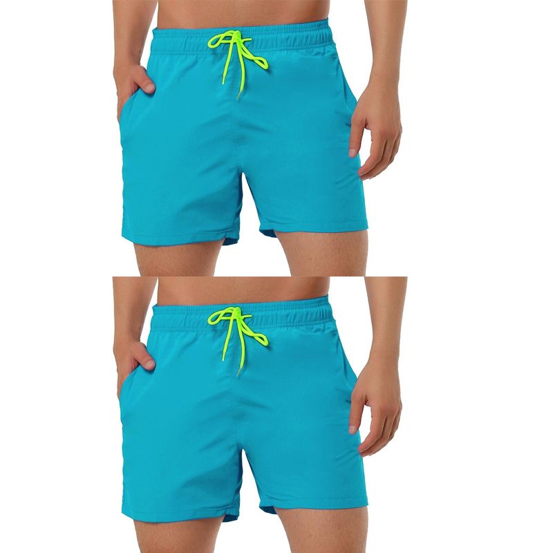 Lars Amadeus Men's Solid Color Lightweight Summer Surfing Beach Swim Shorts 2 Packs Sky Blue 34