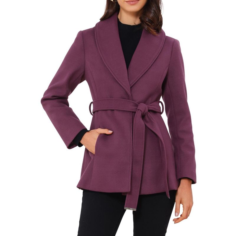 INSPIRE CHIC Women's Winter Single Breasted Shawl Collar Outerwear Pea Trench Coats with Belt Medium Purple