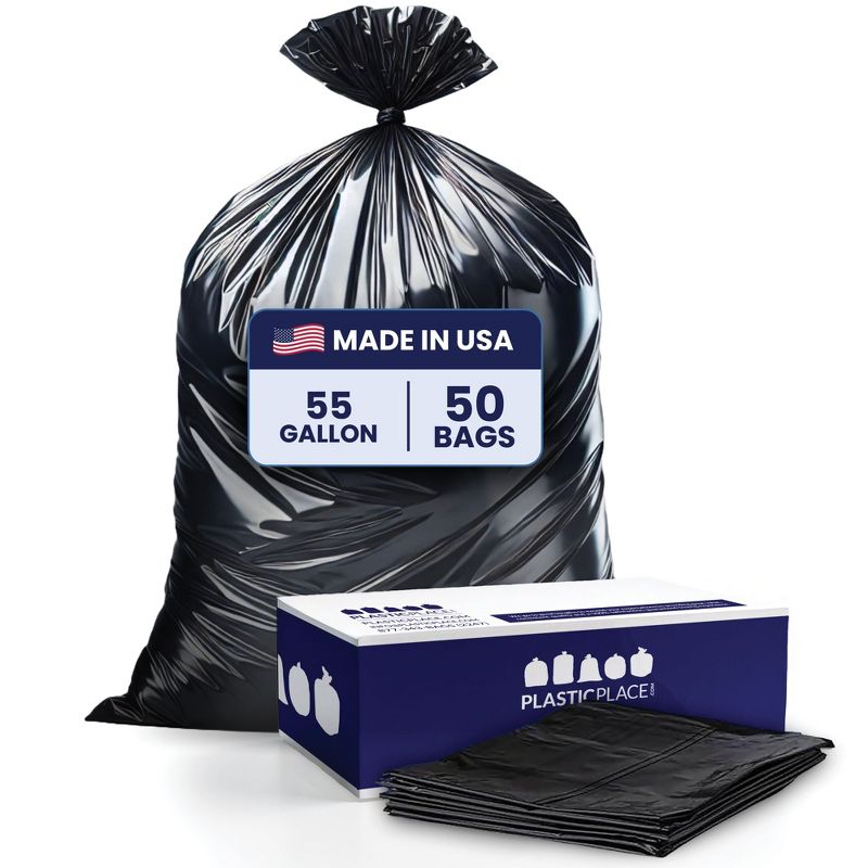 Plasticplace 55 Gallon Rubbermaid® Compatible Black Trash Bags, 3.0 Mil, 40'' x 50'' (50 Count)