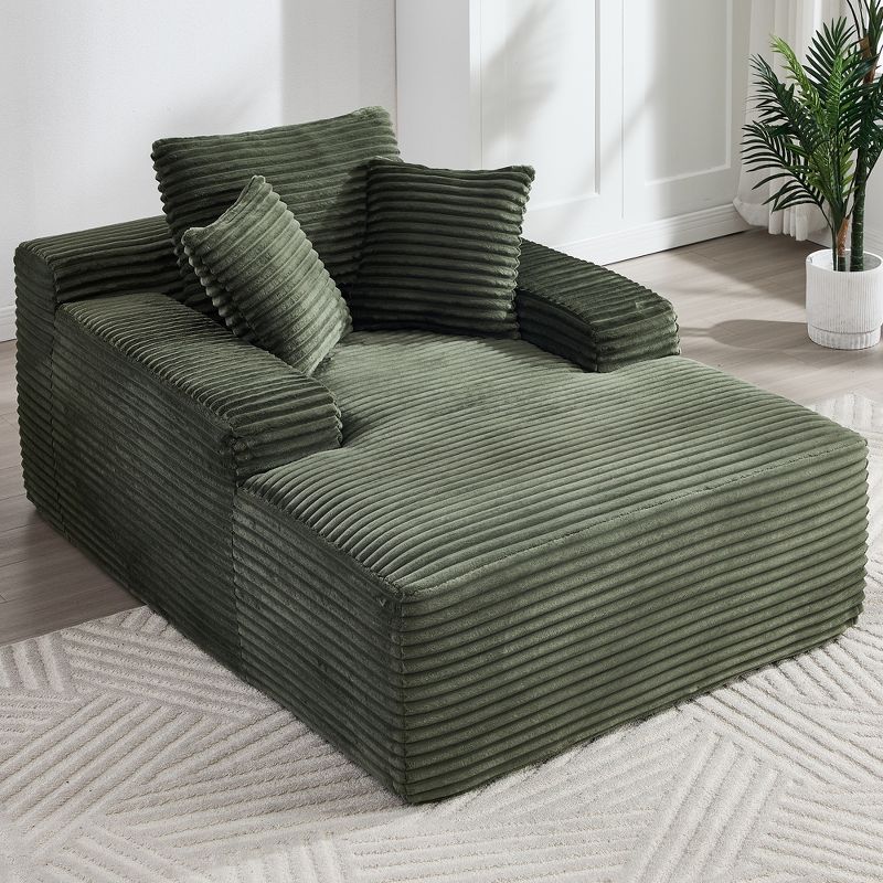 KTMBDW 67 Inch Chaise Lounge Chair Indoor, Oversized Corduroy Upholstered Boneless Sofa Bed, Cloud Sofas Couches for Living Room (Green)