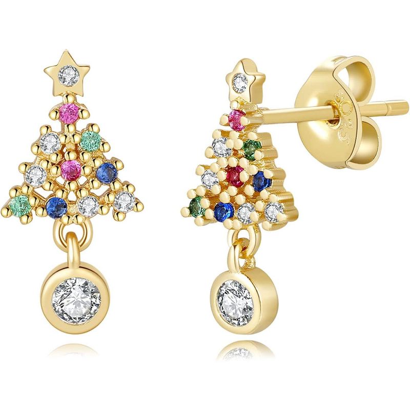 Sterling Silver Christmas Tree Earrings: Dangle and Stud Set for Women. 1#Christmas Tree One Size