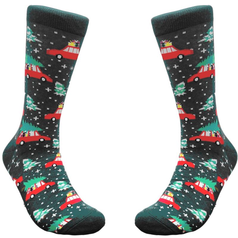 Christmas Tree on a Car Socks from the Sock Panda (Men's Sizes, Adult Large) - Great for Christmas Time