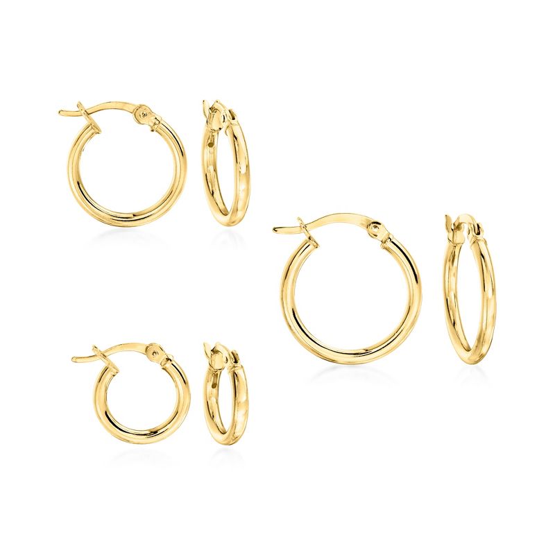 Ross-Simons 18kt Gold Over Sterling Jewelry Set: 3 Pairs Of 2mm Hoop Earrings