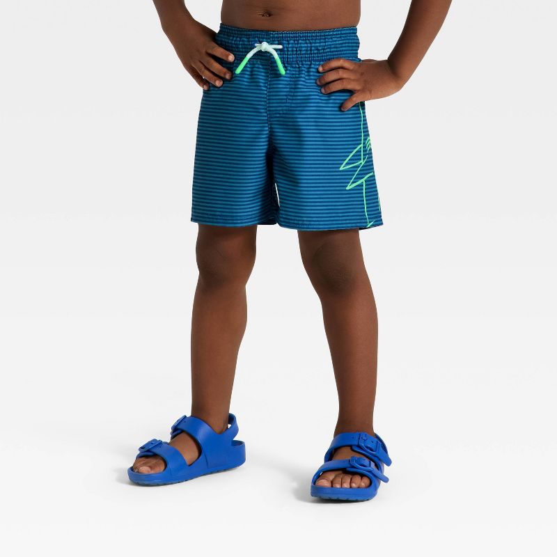 Infant Boys' Striped Shark Swim Trunks - Cat & Jack™ Navy Blue 12M