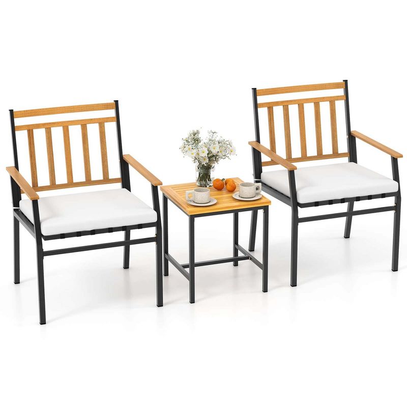 Costway 3 PCS Outdoor Furniture Set with Coffee Table Heavy-Duty Metal Frame for Balcony