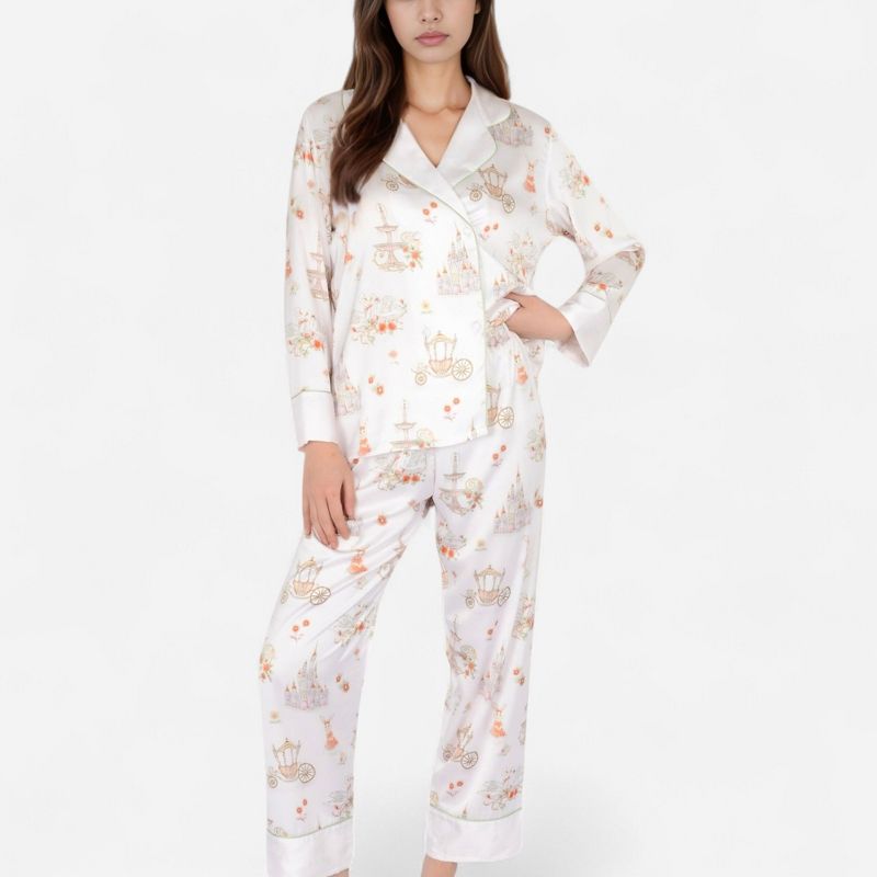 Anna-Kaci Lounge Women's Satin Floral Pajama Set with Long Sleeve Notched Collar Button-Up Top and Relaxed Fit Full-Length Pants - Many Colors, Small