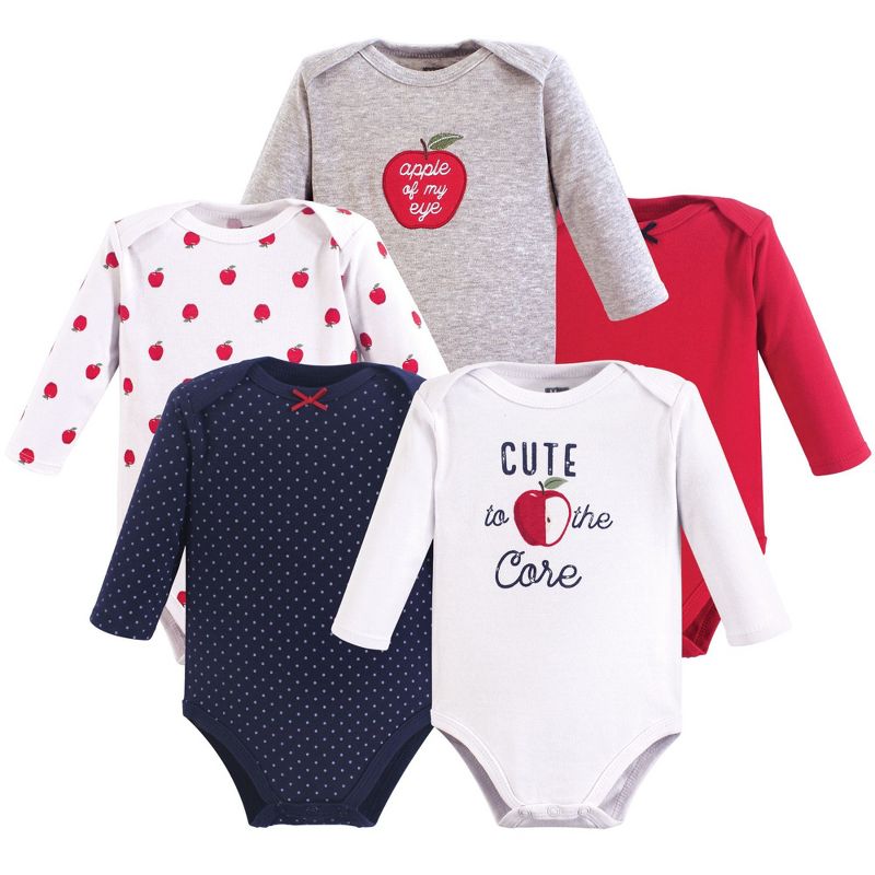 Hudson Baby Infant Girl Cotton Long-Sleeve Bodysuits 5pk, Apple, 0-3 Months