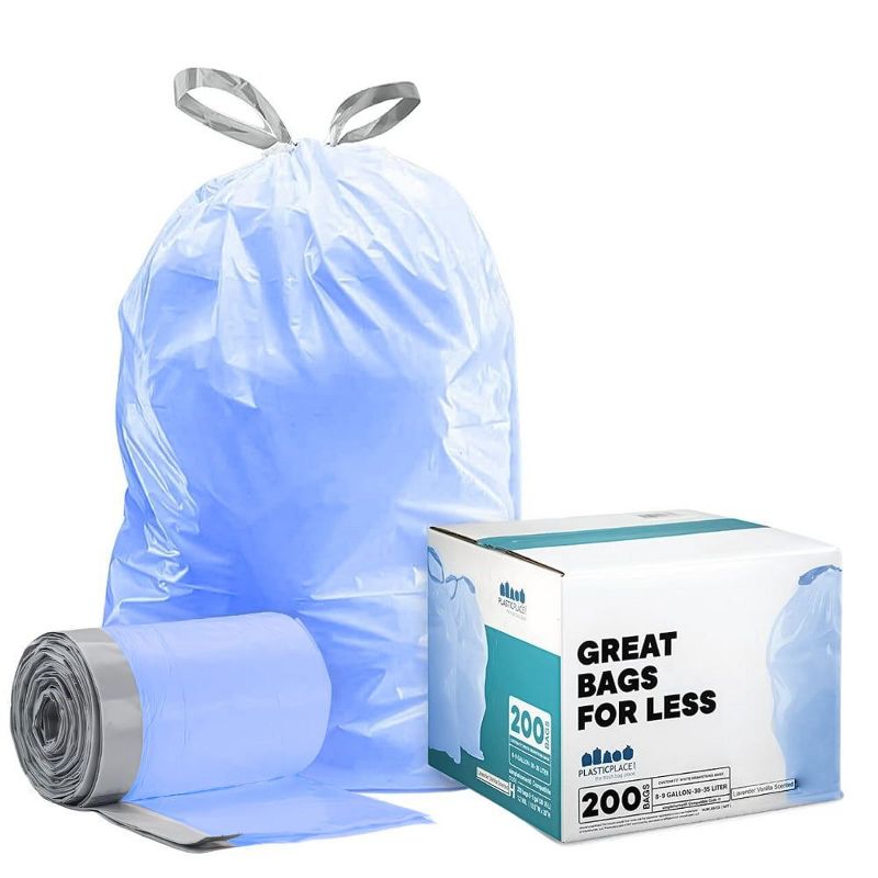 Plasticplace Custom Fit Trash Bags, Compatible with simplehuman Code V Tinted Blue Drawstring Garbage Liners 4.2-4.8 Gallon, 14.5" x 28" (200 Count)