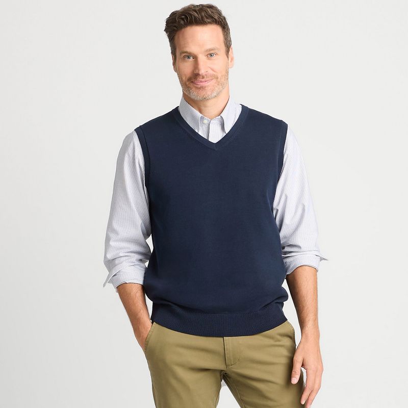 Lands' End Men's Tall Fine Gauge Cotton Vest - Medium Tall - Radiant Navy