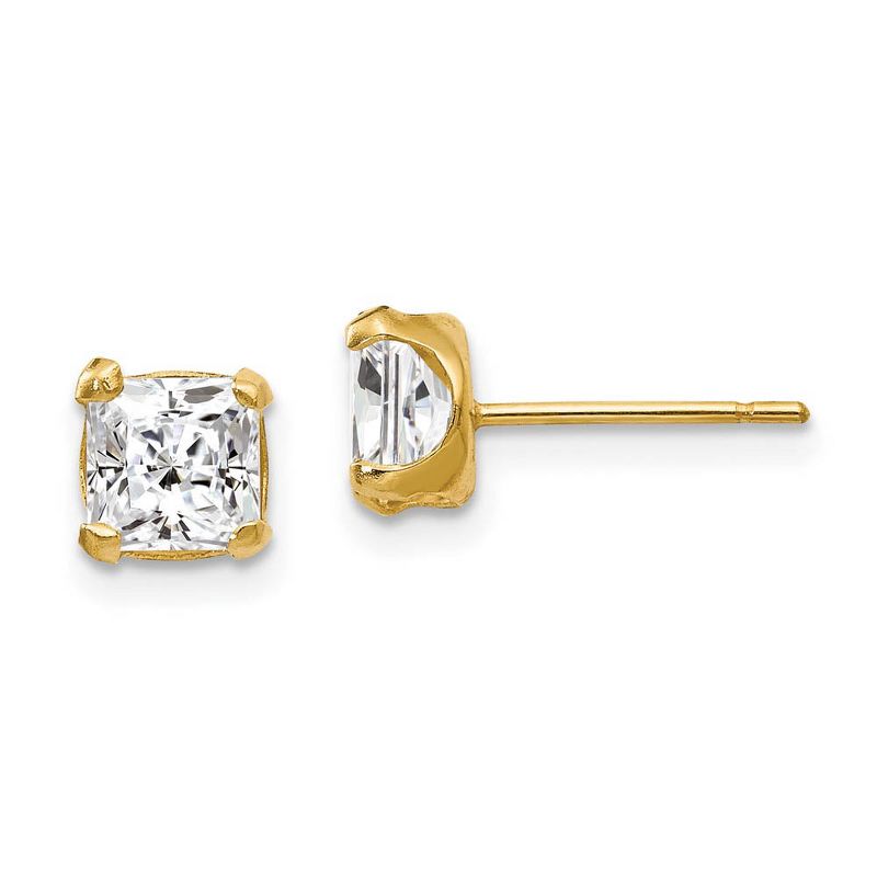 Black Bow Jewelry 5mm Princess Basket Set Cubic Zirconia Earrings in 14k Yellow Gold