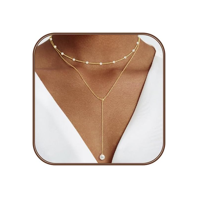 14K Gold-Plated Pearl Necklace Set: Dainty Layered Daisy Choker, Trendy Jewelry Gift for Women