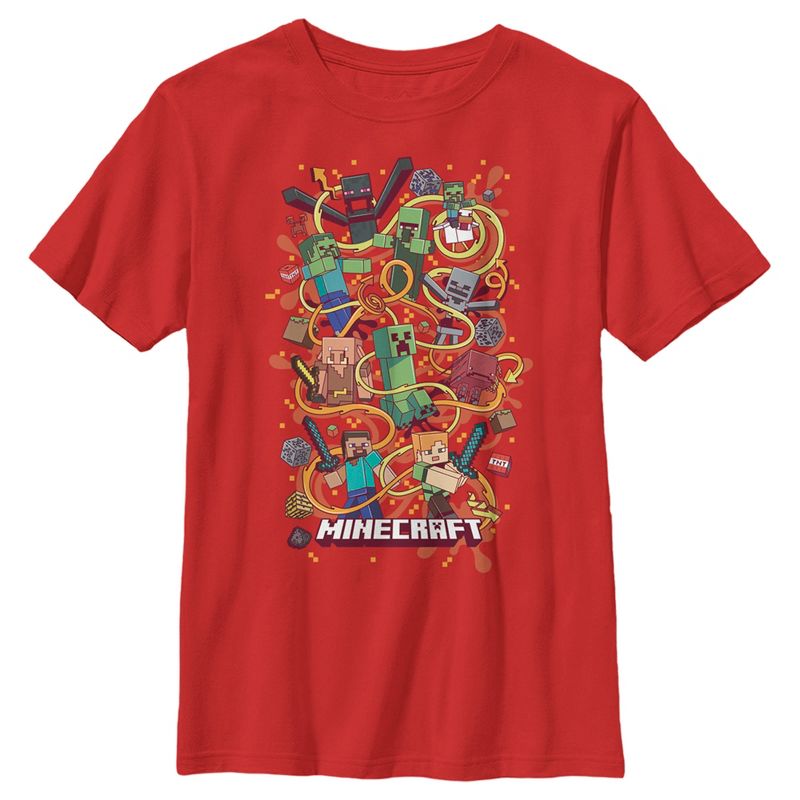 Boys' Minecraft No One Is Safe Character Tornado T-Shirt - Red - Small