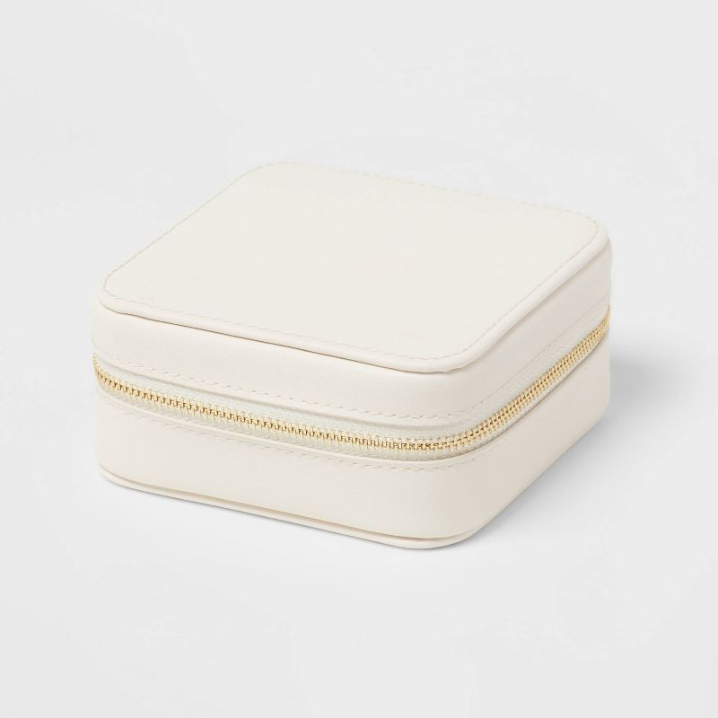 Small Travel Accessory Organizer Off-White - Brightroom™: Jewelry Storage with Inside Mirror, Faux Leather, Adult Use
