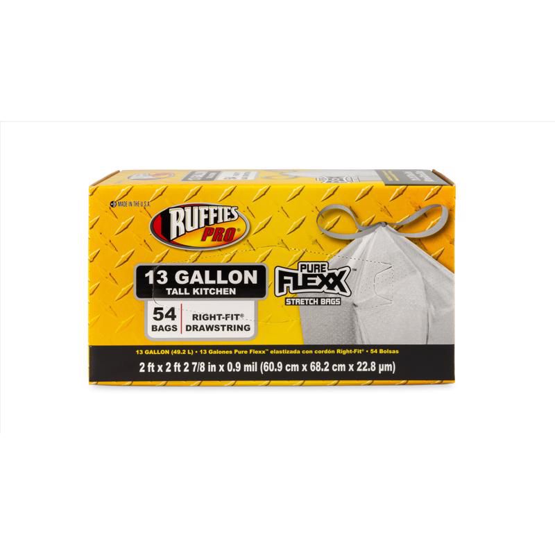 Ruffies Pro - Tall Kitchen Bags - Drawstring 54 pk 0.9 mil - 13 gal - Case of 6