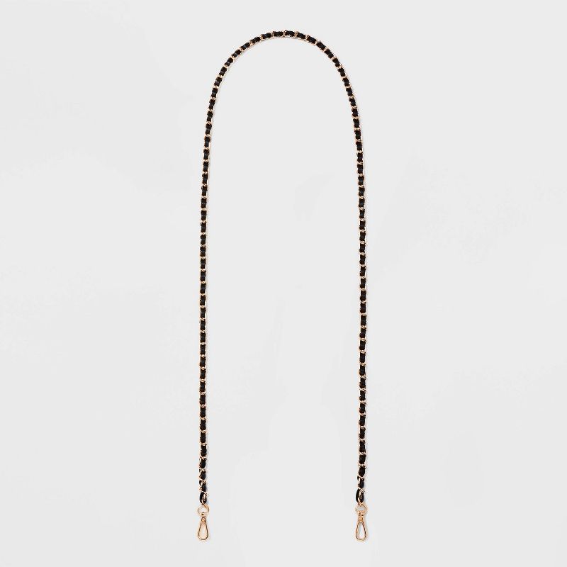 Gold Chain with Faux Leather Crossbody Handbag Strap - A New Day™ Black/Gold: Metal Accessory