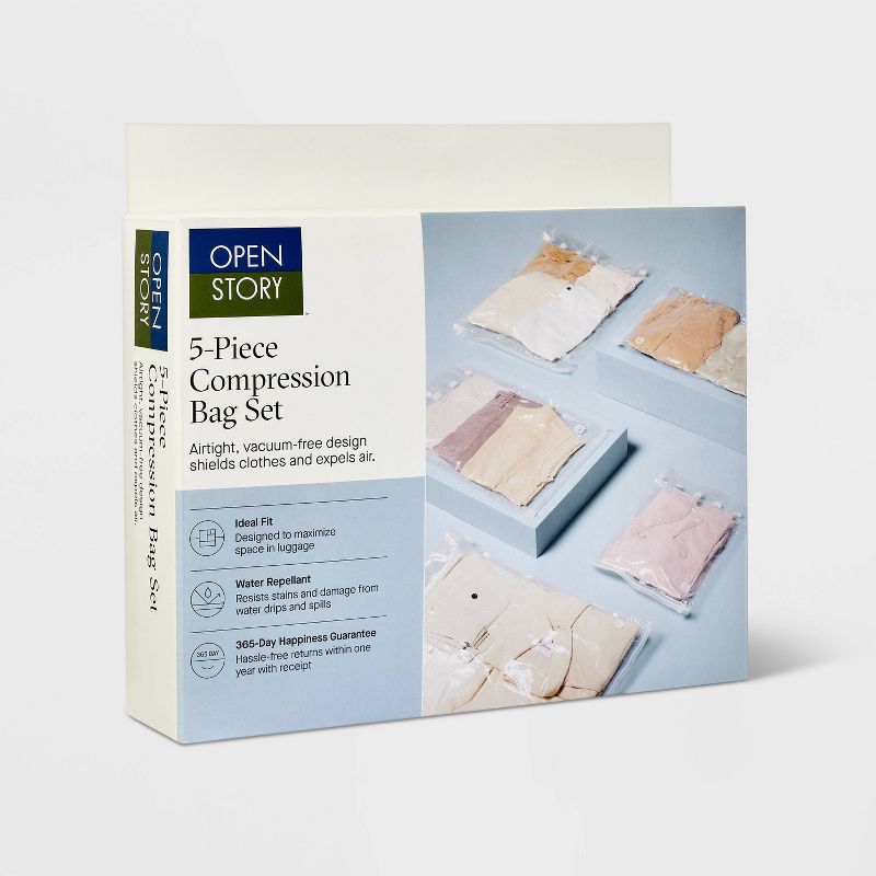 5pc Compression Bag Set - Open Story™: Plastic Zip-Up Storage Bags for Clothes