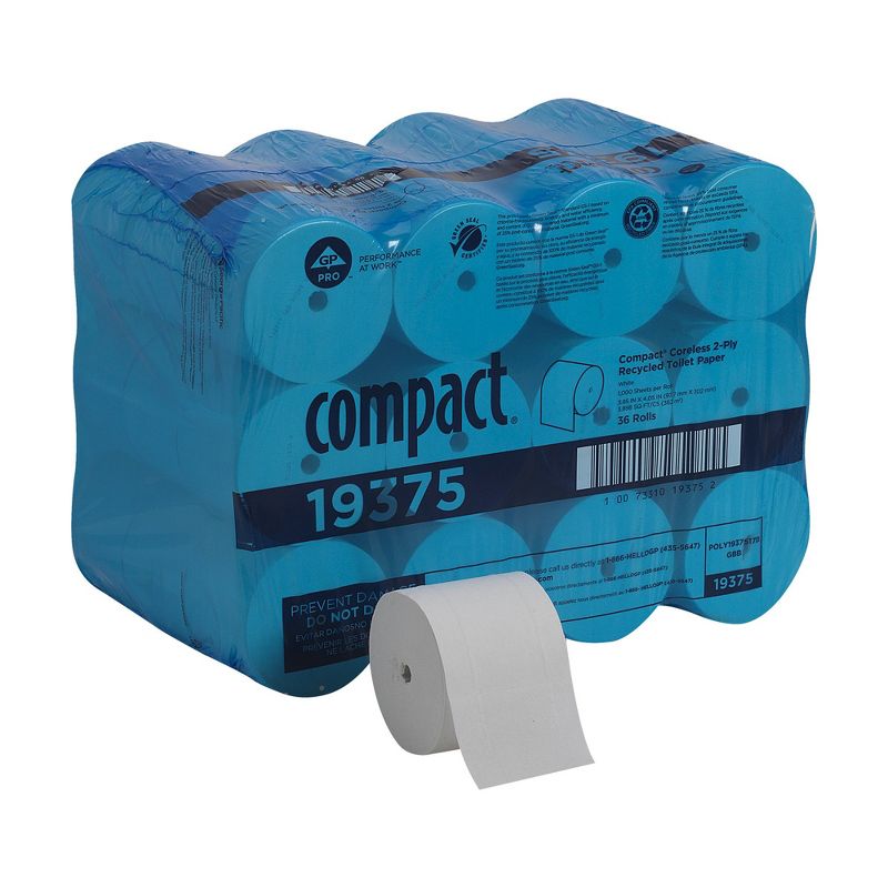 Compact Coreless Toilet Paper, 2-Ply Tissue 36 Count