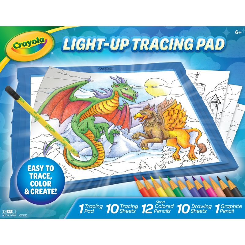 Crayola Light Up Tracing Pad Blue: Kids Drawing & Coloring Kit, Creative Activity, Includes 34 Pieces, Requires 3 AA Batteries