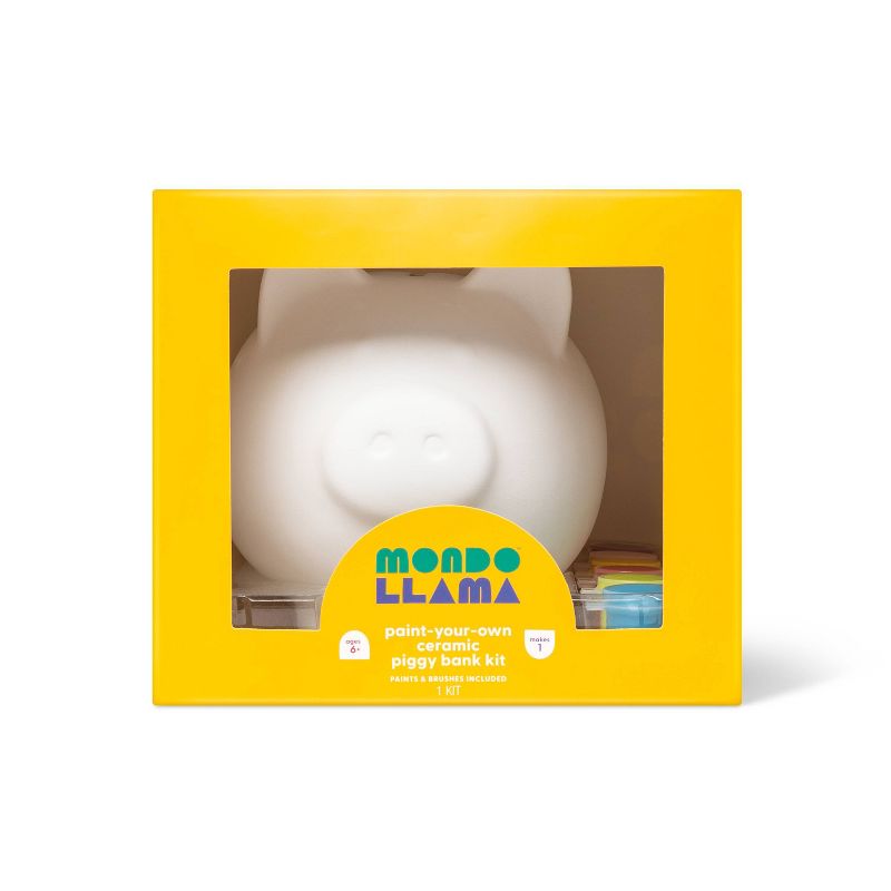 Paint-Your-Own Piggy Bank Craft Kit - Mondo Llama™: Ceramic Painting Coin Bank for Kids, Includes Paints & Brushes