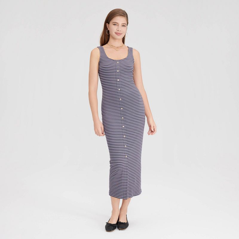 Women's Sleeveless Button-Down Midi Sundress - Universal Thread™ Gray Striped S
