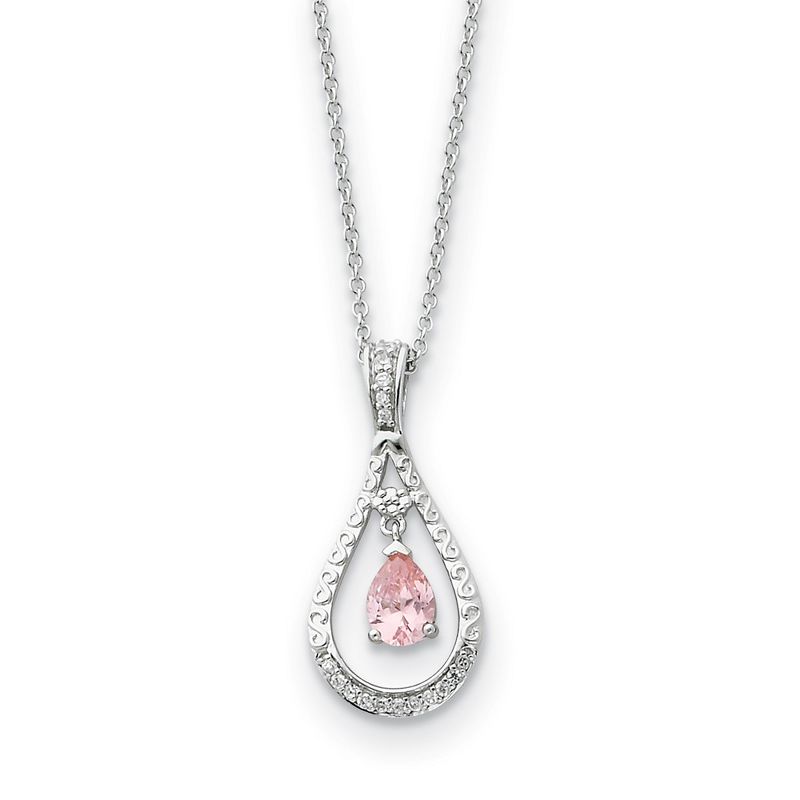 Black Bow Jewelry Rhodium Sterling Silver October CZ Birthstone Never Forget Necklace