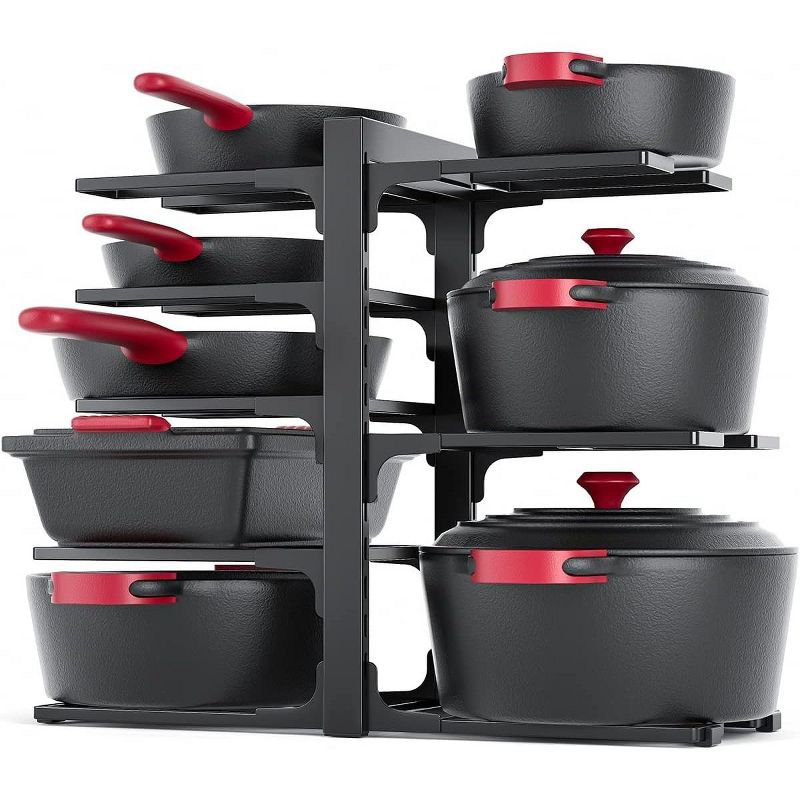 8-Tier Black Heavy Duty Pot Pan Organizer 15.83" Height - Adjustable Under Cabinet Kitchen Storage M-HeavyDuty-15.83" H-Black 8*19*15