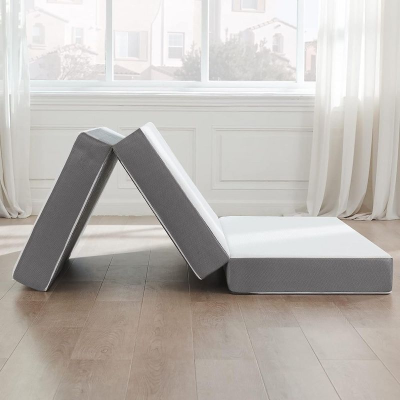 Continental Sleep 5" Portable Tri Folding Gel Memory Foam Mattress | Breathable Mesh Sides with Ultra Soft, Removable and Washable Cover, Queen,